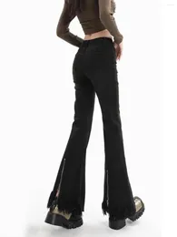 Women's Jeans Women Black Gothic Flare Baggy Aesthetic Vintage Cowboy Pants With Slit Harajuku Denim Trousers Y2k 2000s Emo Clothes 2024
