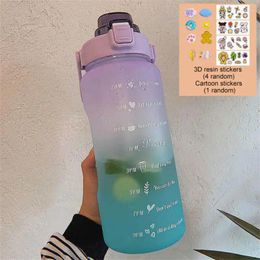 Water Bottles Large Capacity 2L Bottle With Time Marker For Girl Fitness Jugs Portable Sports Gym Big Drink Straw BPA Free