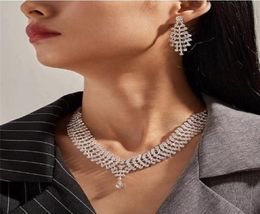 Pendant Necklaces Luxury Large Jewellery 2-piece Set, Rhinestone Necklace, Suitable For Female Bride Party Wedding Accessories, Dubai, S A1076153