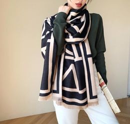 KOI LEAPING European and American style Winter new wild scarf female stripe cashmere doublesided warm shawl scarf8097801