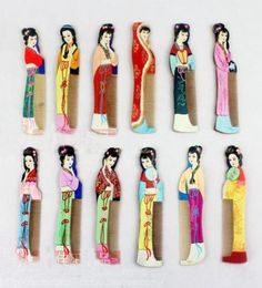 Hand Painted Wooden Hair Combs Christmas Wedding Birthday Party Favor Chinese style Crafts with English Introduction 10pcslot6240551