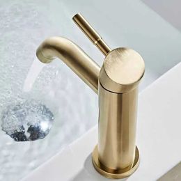 Bathroom Sink Faucets Bathroom Brushed Gold Sink Faucet Deck Mounted Vessel Bowl Water Tap Handle Stainless Steel Vanity Mixer Robinet Salle De Bain