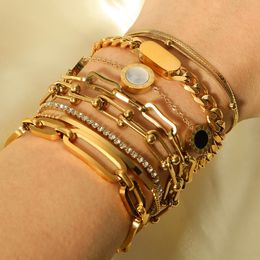 Fashion Women handmade gold chunky chains bracelet roman rumber engraved round spacer charms Zircon bracelet no fade