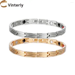Link Bracelets Vinterly Gold-color Bracelet Women Wave Chain Energy Magnetic Femme 20cm Luxury Stainless Steel Jewelry 6mm Wide Waterproof