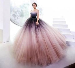 2018 Gorgeous Gradient Evening Dresses Elegant Sheer Off Shoulder Sleeveless Bodice LaceUp Prom Dress Amazing Fluffy Tulle Red Ca2487045