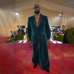 Men's Suits Men Velvet For Wedding Notched Lapel Groom Tuxedos 2 Pieces Costume Homme Slim Fit Business Male Blazer Trajes De Hombre