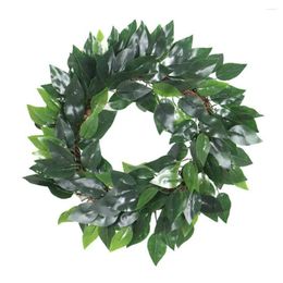 Decorative Flowers 45cm Artificial Green Banyan Leaf Wreath Greenery With Leaves For Front Door Farmhouse Home Wall Window Decor