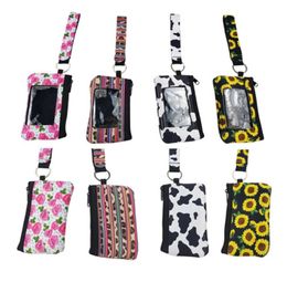 Print Sunflower Leopard Coin Purses Cow Flower MultiFunction Neoprene Passport Cover ID Card Holder Wristlets Clutch Wallet With K4274466