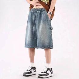 Mens Denim Shorts Jorts Pants Baggy High Blue Streetwear Hip Hop Korean Fashion Kpop Y2k Oversize Summer Clothes Vintage Unisex 240426