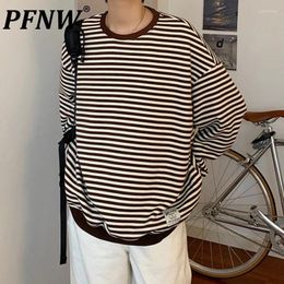 Men's Hoodies PFNW Sweatshirt Long Sleeve Round Neck Striped Design Loose Pullover Fashion Korean Style Casual Male Top 2024 28W3158