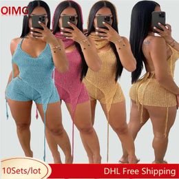 Women's Tracksuits 10 Wholesale Knitted Outfits Women Two Piece Sets Sexy Backless Halter Crop Top Shorts And Hat Casual Sweatsuit 10940