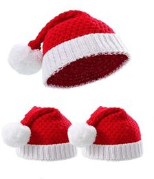 Santa Hat Christmas Party Red White Knitted Winter Pom Beanie Caps Soft for Boys Girls Adults2722022