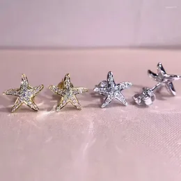 Stud Earrings 2024 Cute Girl Starfish With Shiny Zirconia Delicate Design Silver Color/Gold Color Accessories Chic Lady Gift