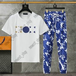 womens t-shirt pants tracksuits summer suits 2 piece sets white tshirts designer luxury sportsuits cotton geometry big letter flowers blue jogger