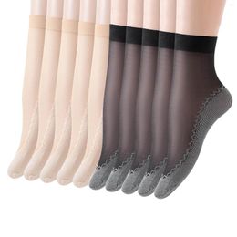 Women Socks 10Pairs Velvet Silk Spring Summer Breathable Soft Cotton Bottom Wicking Slip-resistant Short Sock Meias