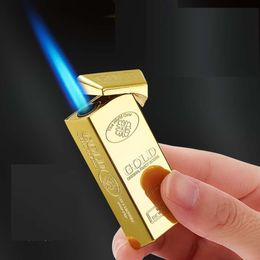 Wholesale Torch Lighters Custom Printing Gold Bar Shape Large Firepower Blue Light Jet Flame Lighter