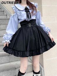 Work Dresses Lolita Suit Sweet Japanese Off-the-Shoulder Water Color Shirt Slim Waist Trimming Versatile Short Black Skirt For Women