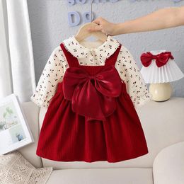 Clothing Sets Girls Princess Long Sleeve Velvet Shirt Corduroy Bow Overall Dress Autumn Winter 2pcs Children Baby Infants Clothes Set Kids