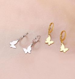 Hoop Huggie Kawaii Cute Metal Butterfly Drops Earrings For Women Fashion Gold Silver Colour Ear Jewelry1730750