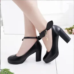 Dress Shoes Autumn Fashion Bow Knot Chunky Heel High Heels Women Black Pumps Spring Casual Female Pink Weding