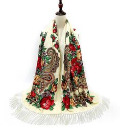 Ukrainian Russian Scarf Winter Female Handkerchief Women Wrap Shawl Babushka Long Hijab Floral Pattern Dupatta Polish Fringed Q0827079481