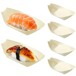 Disposable Dinnerware 100pcs Wooden Sushi Boat Dishes Serving Plates Dessert Trays