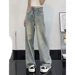 Women's Jeans Retro Style High Waisted Female Wide Leg Women American Draping Floor Denim Pant Lady Straight
