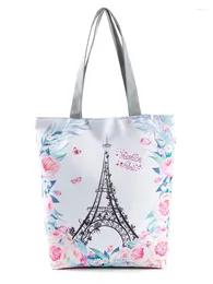Bag Cute Building Iron Tower Design Tote Large Capacity Floral Print Shoulder Wholesale Ladies Shopping Girl Gift