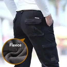 Men's Pants 6 Pockets Fleece Warm Cargo Men Clothing Thermal Work Casual Winter For Military Black Khaki Army Trousers Male