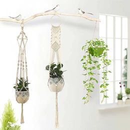 Planters Pots Hanging Basket Flower Pot Handmade Macrame Plant Hanger Pocket Cotton Rope Wall Boho Courtyard Home Decor Garden Supplies