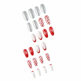 False Nails Red White Fake With Snowflakes Printed Easy To Apply Simple Peel Off For Manicure Lovers And Beauty Bloggers