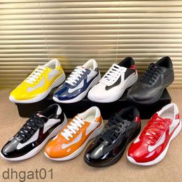 Men Americas Cup Leather Sneakers Patent Leather Flat Trainers Black Mesh Lace-up Casual Shoes Outdoor Runner Trainers Sport Shoes New