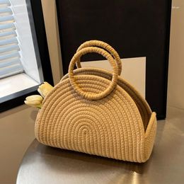 Drawstring Women Knitted Handbags Woman Handmade Woven Basket Shoulder For Femme Simple All-Match Top Handle Bags