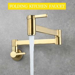 Bathroom Sink Faucets Brass Double Switch Basin Faucet Kitchen In-Wall Foldable Single Cold Tap Mop Sink Extension Pot Filler Faucet Gold Black Chrome