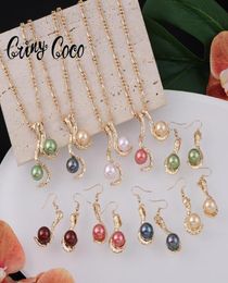 Earrings Necklace Hawaiian Fashion Jewellery Sets Colourful Pearl Gold Polynesian Pendant Necklaces Earring Set Whole For Women1896512