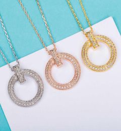 S925 silver round shape pendant necklace with diamond in three colors plated color for women wedding jewelry gift have box stamp P6581543