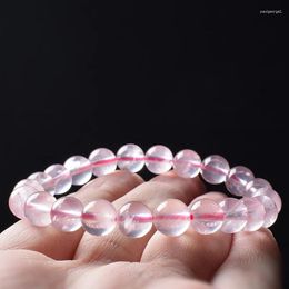 Strand Natural Rose Quartz Beads Bracelet Real Stone Pink Crystal Hand Elastic For Women Jewellery Reiki Healing Gift