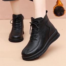 Boots Winter Ankle Women Warm Shoes Fashion PU Leather Plus Plush For Warmth Snow Ladies Flats Antiskid Botins Footwear