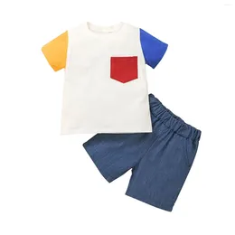 Clothing Sets Toddler Baby Boys Outfits&Set Short Sleeved Round Neck Splicing Colour Suit Summer Outdoor Casual Sweatsuit