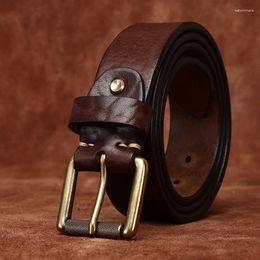 Belts 3.8CM Pure Cowhide High Quality Genuine Leather For Men Thicken Strap Male Brass Buckle Coarse Grain Vintage Jeans Cowboy