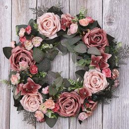 Decorative Flowers Fake Flower Wall Hanging Artificial Plants Simulated Rose Ring Durable Front Door Hanger Background Window Wedding Party