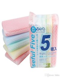 Candycolored mesh cloth decontamination sponge cleaning sponge wipe kitchen brush dish sponge 5pcsSet3304931