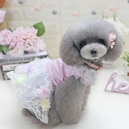 Dog Apparel Spring Summer Wedding Dress Pet Clothing Sweet Lace Princess Party Skirts For Dogs Female Yorkshire Puppy Kitten