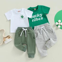 Clothing Sets CitgeeSummer St. Patrick's Day Toddler Baby Boy Clothes Set Letter Clover Print Short Sleeve T-Shirt Solid Pants