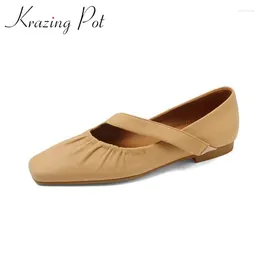 Casual Shoes Krazing Pot 2024 Arrival Sheep Leather Pleated Square Toe Concise Style Handmade High Quality Slip On Breathable Women Flats