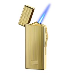 Custom Without Gas Lighter High Quality Iatable Windproof Refill Butane Metal Blue Fire Lighter For Gift