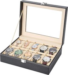 Watch Boxes Luxury 6 12 Slot PU Leather Box Display Case Jewellery Organiser With Glass Top