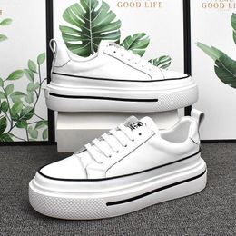 Casual Shoes Korean Style Men's Elevator Lace-up Black White Genuine Leather Shoe Flats Platform Height Increasing Sneakers Male