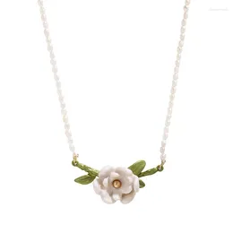 Pendant Necklaces M Designer 2024 Fresh Natural Forest Magnolia Flower Freshwater Pearl Simple Clavicle Necklace