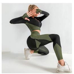 Female Sport Gym Suits Wear Running Clothes Women Fitness Yoga Suit Long Sleeve sports set woman gym 240425